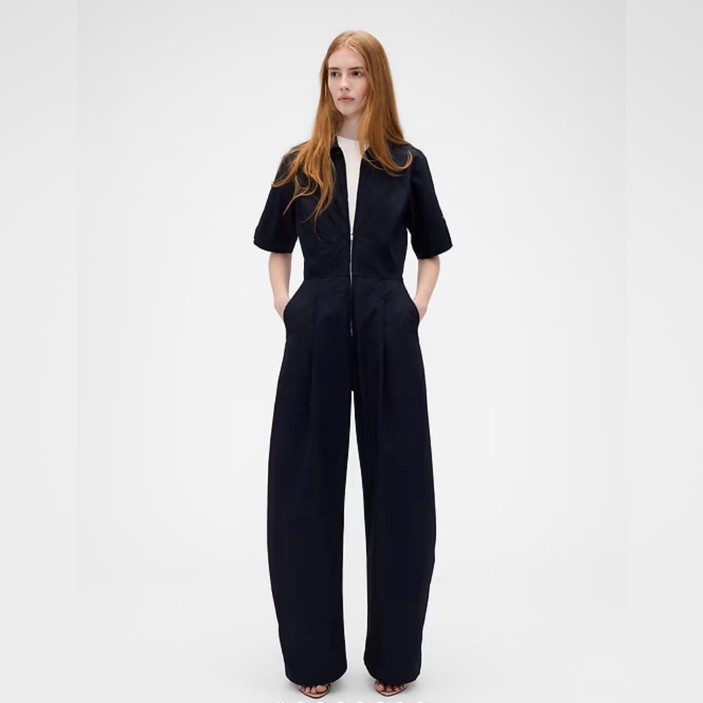 NWT Gap x Victoria Beckham Navy Short-Sleeve Zip-Front Jumpsuit Size XS